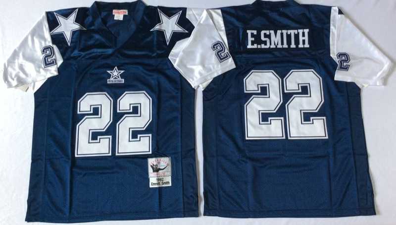 Cowboys 22 Emmitt Smith Navy Thanksgiving M&N Throwback Jersey